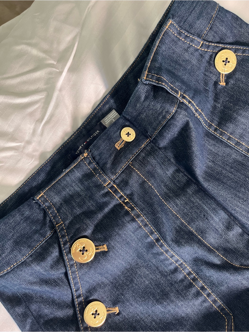 Tommy Hilfiger Navy Denim Skirt With Gold Buttons